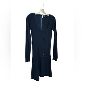 Frenchi Navy Long Sleeve Dress with Button Accents